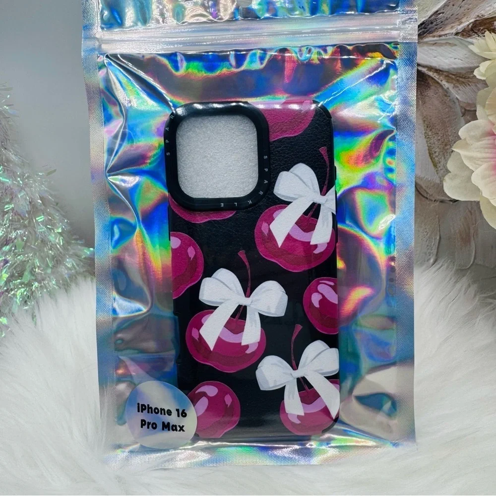 Chic iPhone 16 Pro Max Cherries & Bow Theme Case